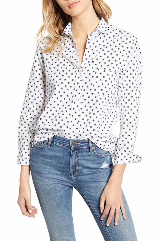 GRAYSON The Hero Star Print Washed Cotton Shirt Valentina White Starlet fourth of july shirts women