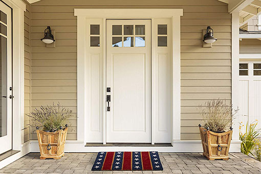 J & M Home Fashions 80399A Natural Coir Coco Fiber Non-Slip Outdoor Indoor Patriotic Doormat 4th of july doormats red white blue