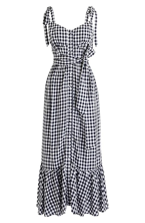 J.CREW Ruffle Button Front Gingham Midi Dress White Navy Blue 4th of july dresses summer 2019