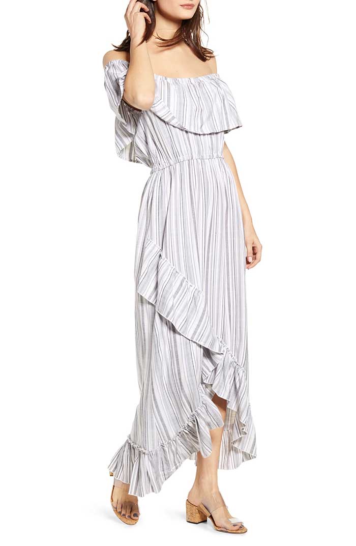 JACK Off the Shoulder Ruffle Maxi Dress Off White maxi dresses stripes summer 2019 