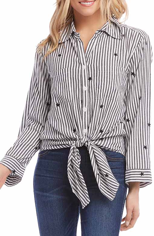 KAREN KANE Star Front Tie Top Black fourth of july shirts women blouse