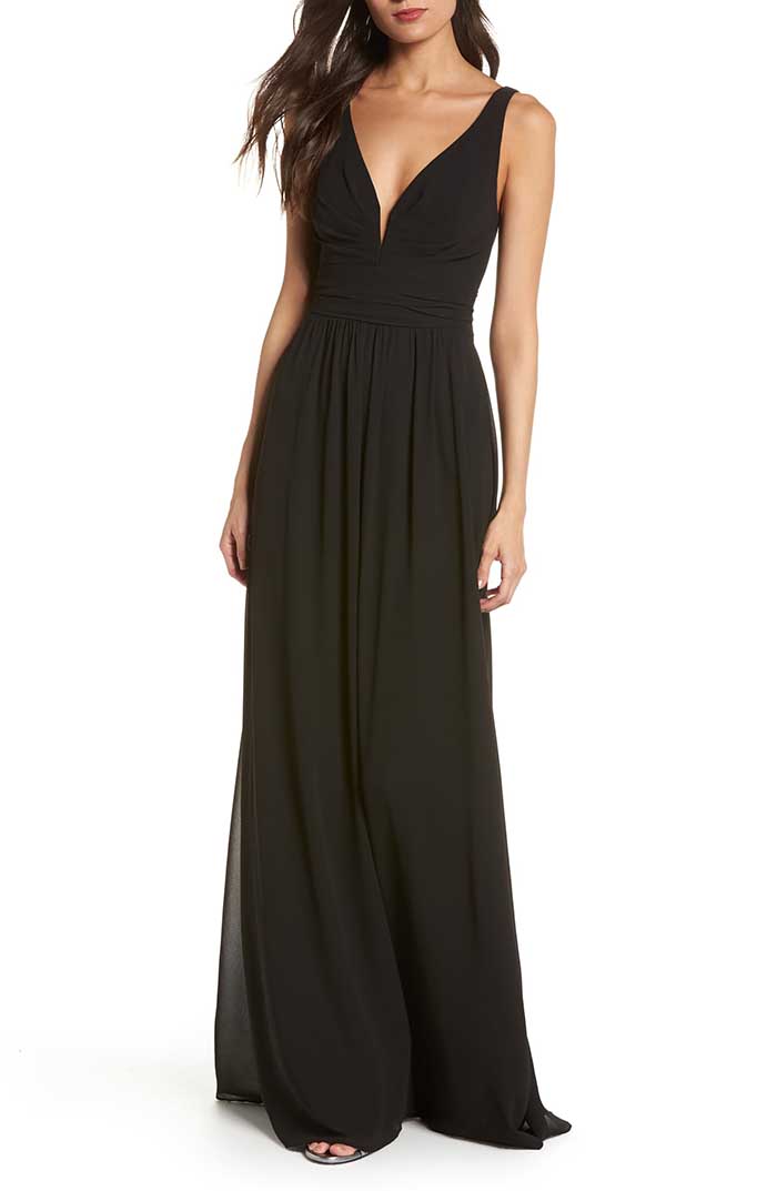 LULUS V-Neck Chiffon Gown Black wedding guest maxi dresses summer 2019