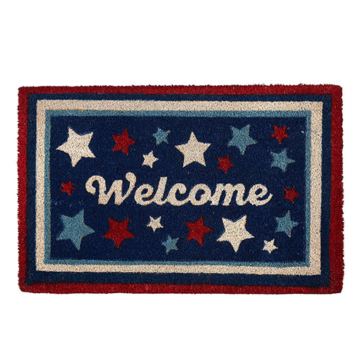 NT Patriotic Natural Coir Fiber Doormat (Welcome) blue red white stars stripes 4th of july doormats summer
