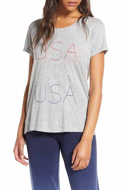 PJ SALVAGE USA Love Heather Grey Tee red white blue fourth of july tshirts women