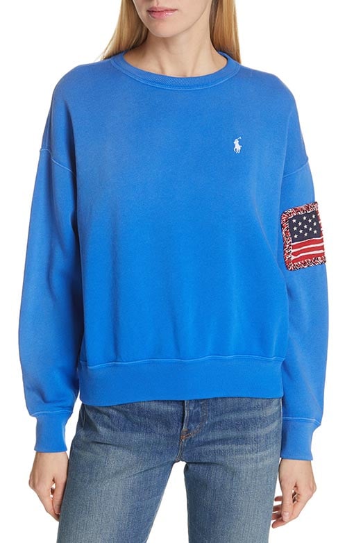 POLO RALPH LAUREN Sweatshirt Spa Royal Blue crocheted trim flag american fourth of july sweatshirts women