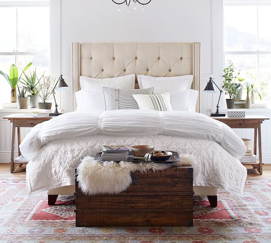 Pottery Barn HARPER UPHOLSTERED TUFTED TALL BED pottery barn 4th of july sale