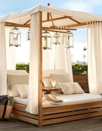 Pottery Barn MADERA TEAK DAYBED DOUBLE CHAISE WITH CANOPY pottery barn 4th of july mega sale 2019