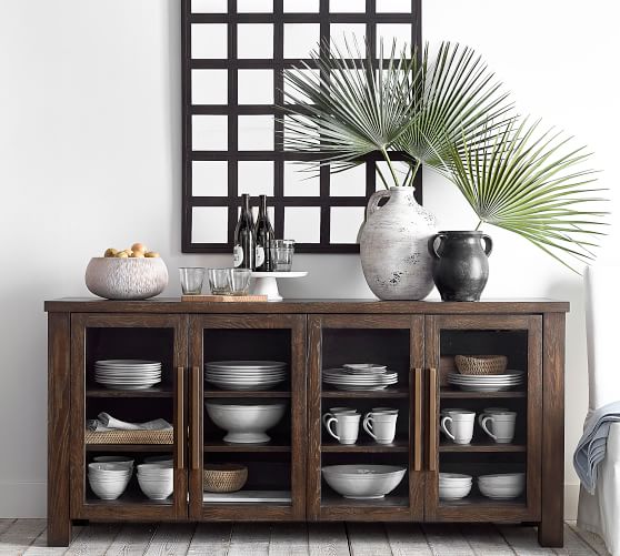 Pottery Barn SHAW BUFFET glass doors wood pottery barn 4th of july mega sale 2019