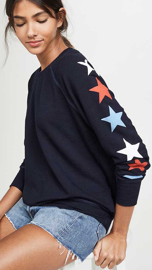 SUNDRY Stars Sweatshirt Navy Blue red white 4th of july sweatshirts women