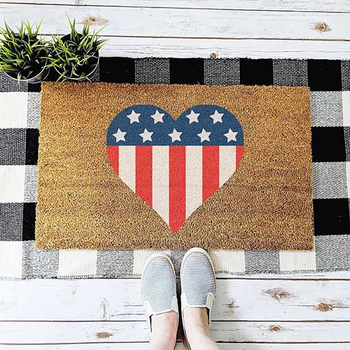 Stars & Stripes Patriotic Heart Doormat by Urban Owl Home 4th of july doormats