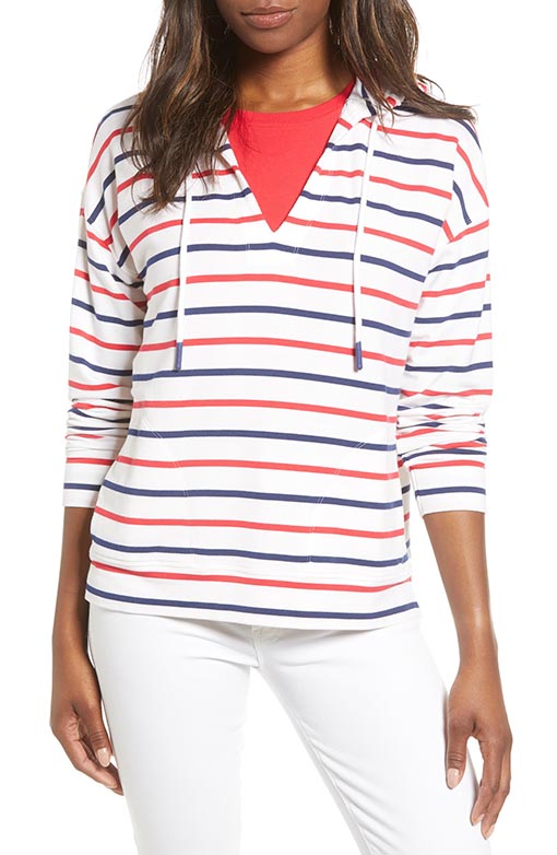 VINEYARD VINES Americana Stripe Popover Hoodie Lighthouse Red Blue White fourth of july sweatshirts women