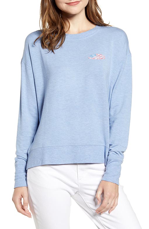 VINEYARD VINES Surf Flag Crewneck Sweatshirt Hydrangea american red white blue fourth of july sweatshirts women