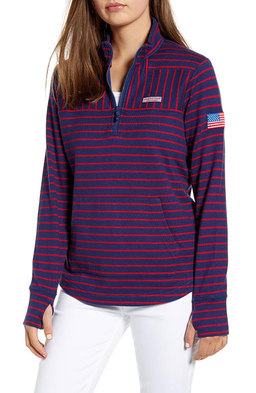 VINEYARD VINES USA Mix Stripe Pullover Deep Bay Red Blue fourth of july sweatshirts women