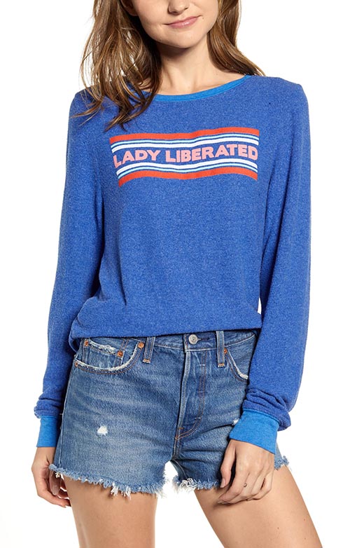 WILDFOX Lady Liberated Baggy Beach Jumper Sweatshirt Slate Blue Red White 4th of july sweatshirts