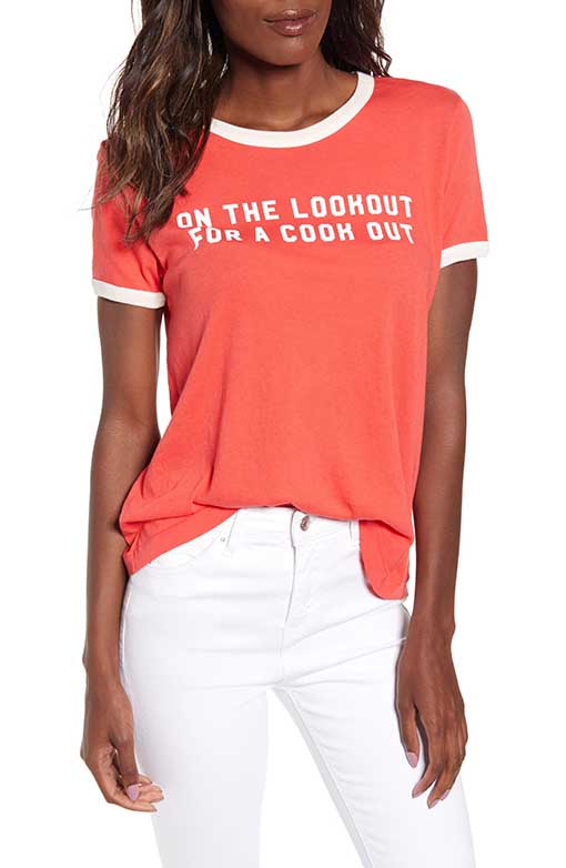 WILDFOX On the Lookout Johnny Ringer Tee Crimson Vintage Lace 4th of july shirts women