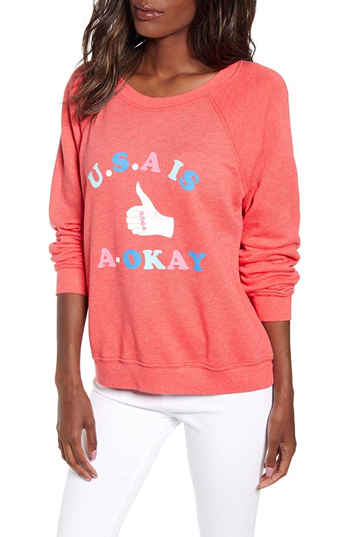 WILDFOX USA Is A-Okay Sommers Sweatshirt Crimson 4th of july sweatshirts women