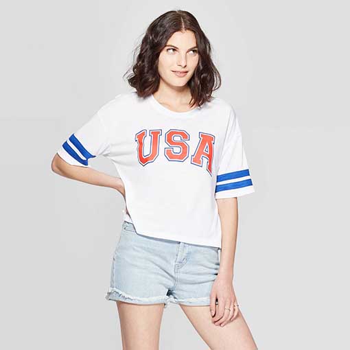 Women's Short Sleeve USA T-Shirt - Modern Lux Juniors White Modern Lux 4th of july shirts women
