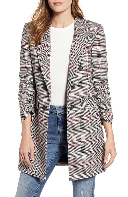 1.STATE Ruched Sleeve Plaid Blazer Grey 2019 nordstrom anniversary sale