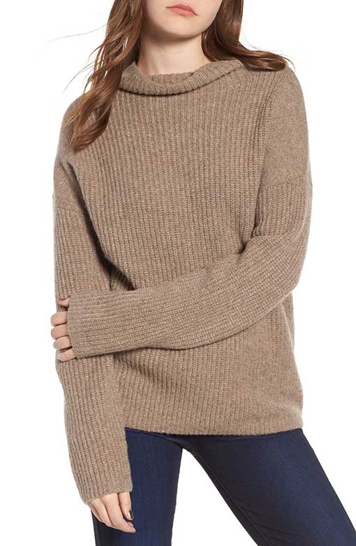 CHELSEA28 Rib Funnel Neck Sweater Tan Portobello Heather 2019 nordstrom anniversary sale