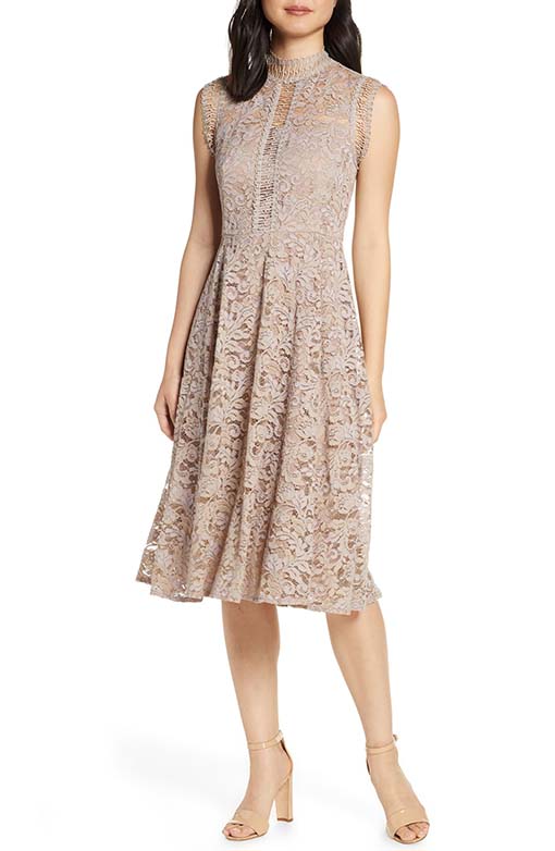 ELIZA J High Neck Lace Fit & Flare Dress Beige lace dresses summer 2019