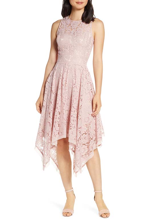 ELIZA J Lace Sleeveless Handkerchief Hem Dress Blush Pink lace dresses summer 2019