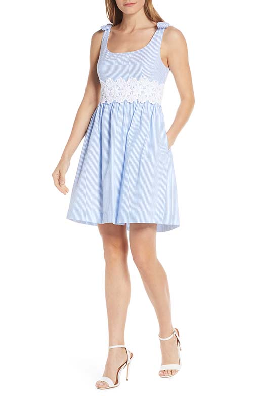 Lilly Pulitzer Tessa Sleeveless Fit & Flare Dress Coastal Blue Seersucker lace dresses summer 2019