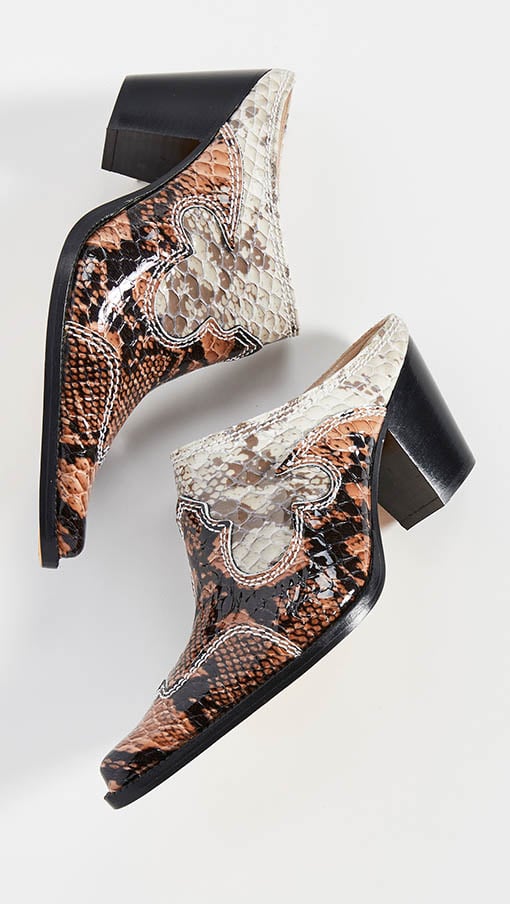 Maryam Nassir Zadeh Romeo Mules Auburn Snake embossed leather western mules fall 2019
