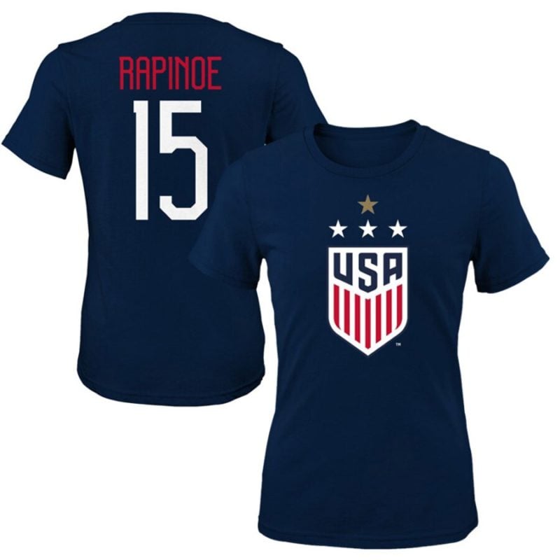 Megan Rapinoe USWNT Girls Youth Navy 2019 FIFA Women's World Cup Champions Name & Number T-Shirt blue white red stripes stars