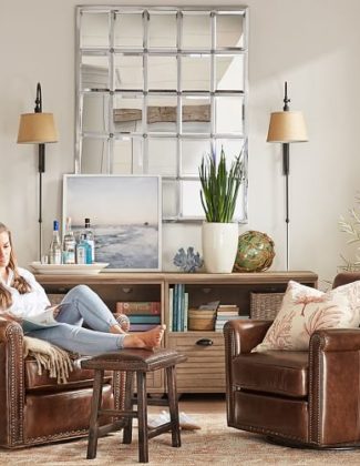 Pottery Barn IRVING ROLL ARM LEATHER SWIVEL ARMCHAIR WITH NAILHEADS pottery barn armchairs sale leather statesville molasses
