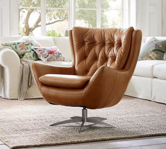 Pottery Barn WELLS LEATHER SWIVEL ARMCHAIR pottery barn armchairs sale