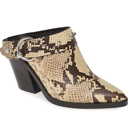 REBECCA MINKOFF Sallest Too Studded Mule Butter Exotic Leather snakesin studs western mules