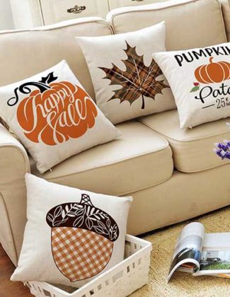 AVOIN Fall Throw Pillow Cover Pumpkin Buffalo Plaid Maple Leaf Acorn, 18 x 18 Inch Autumn Thanksgiving Farmhouse Harvest Vintage Linen Cushion Case for Sofa Couch Set of 4 fall farmhouse throw pillows