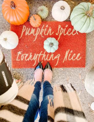 Lifestyle blogger, Candie Anderson has the scoop on pumpkin spice and everything nice doormats and trendy fall decor. They'll make great gifts for the PSL fan or for yourself.