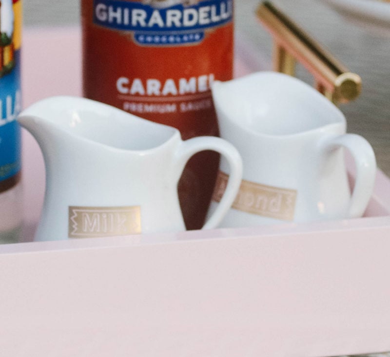 Lifestyle expert and blogger, Candie Anderson shared the cute vintage chic creamers that she used for her coffee bar. She labeled them in gold with her label maker!