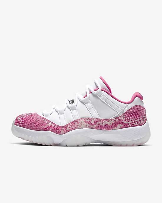 Air Jordan 11 Retro Low White Black Pink snake embossed leather retro sneakers