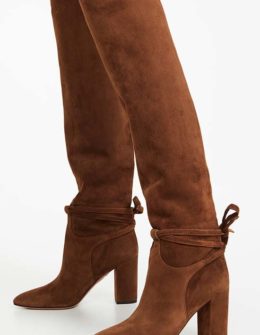 Aquazzura 85mm Milano Boots Cinnamon Tie knee high boots women shopbop