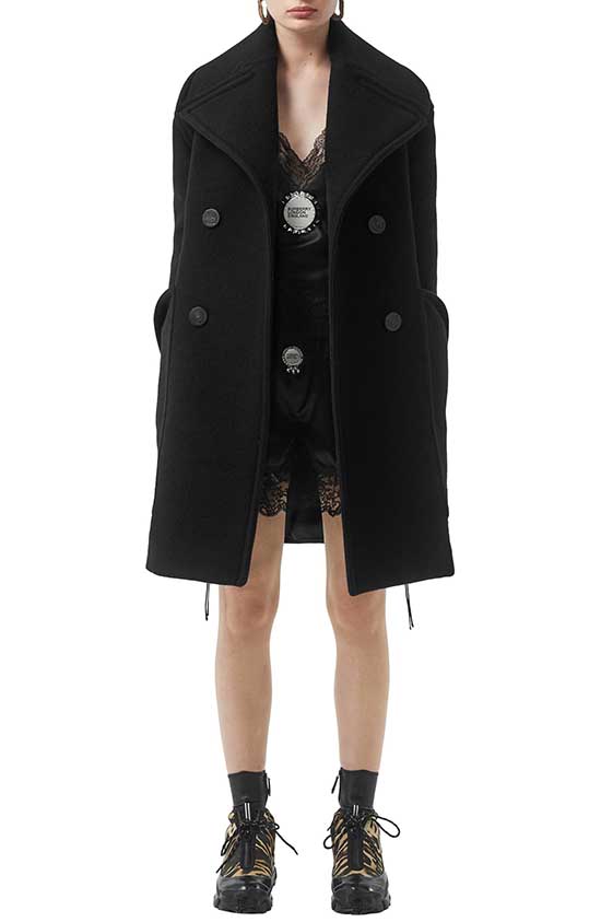 Burberry Oversize Notch Collar Peacoat Black coats women