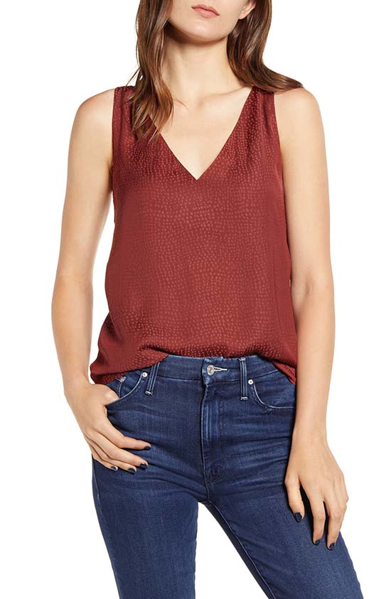 CHELSEA28 Cross Back Jacquard Camisole Burgundy Russet fall camisoles