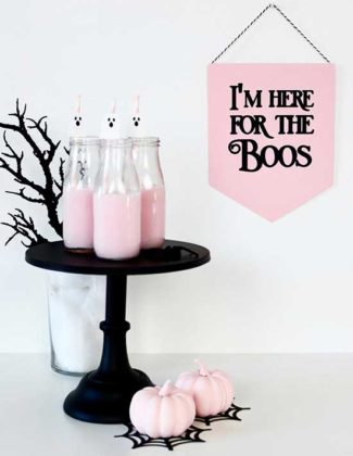 Funkissed Here For The Boos Sign halloween wall art blush pink fall decor