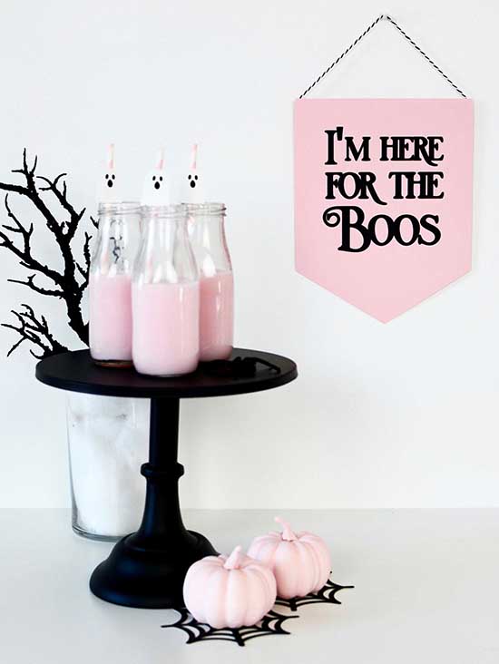 Funkissed Here For The Boos Sign halloween wall art blush pink fall decor