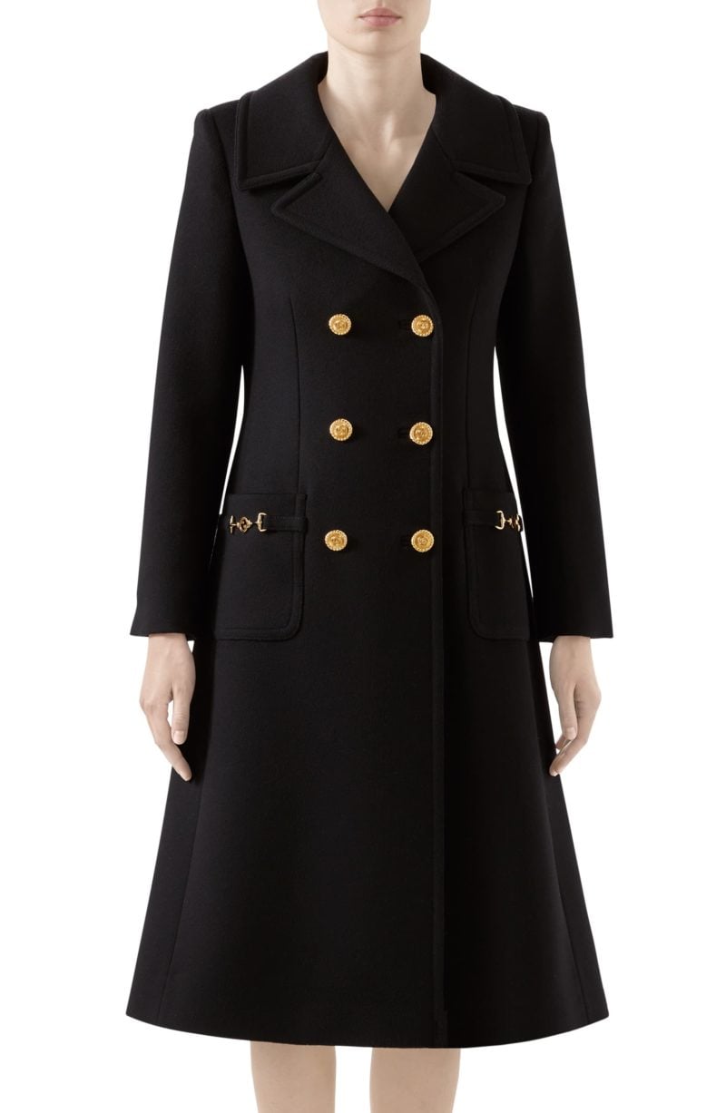 GUCCI Double Breasted Wool Coat Black coats women