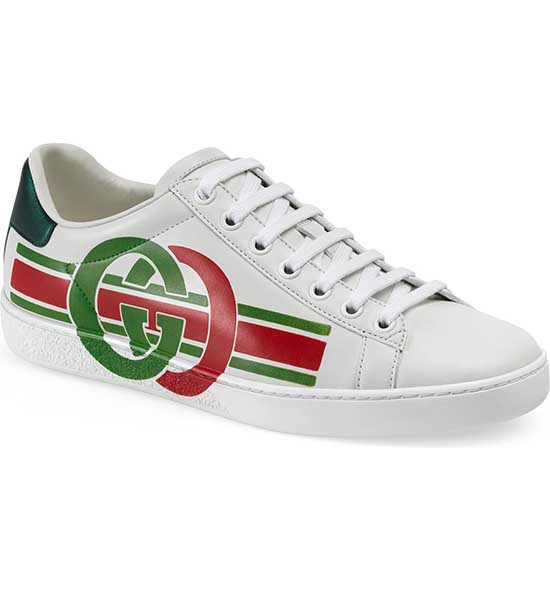 GUCCI New Ace Logo Sneaker White Red Green retro sneakers women