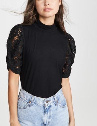 Generation Love Alanna Top Black lace fall puff sleeve tops