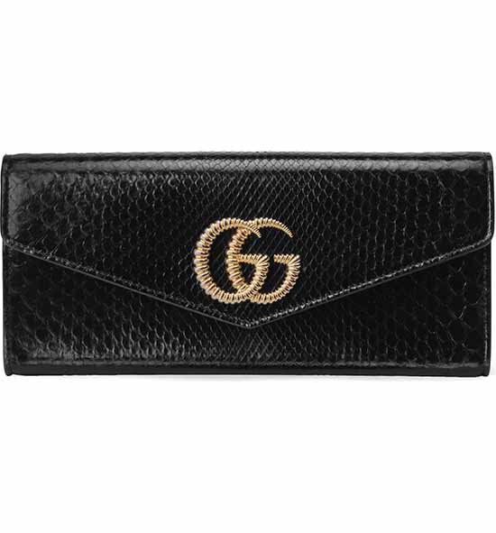 Gucci Broadway Genuine Snakeskin Evening Clutch Nero Black Gold double g snake print handbags
