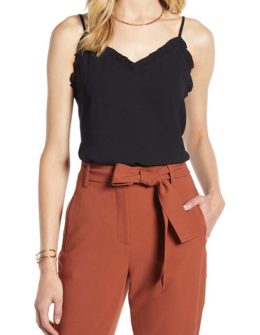 Halogen Ruffle Trim Camisole Black fall camisoles