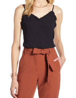 Halogen Ruffle Trim Camisole Black fall camisoles