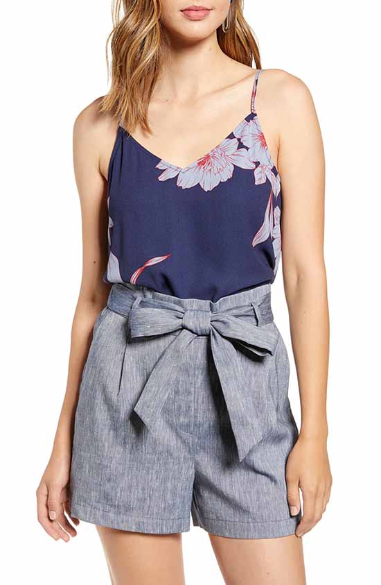 Halogen V-Neck Crepe Camisole Navy Blue Floral Print fall camisoles