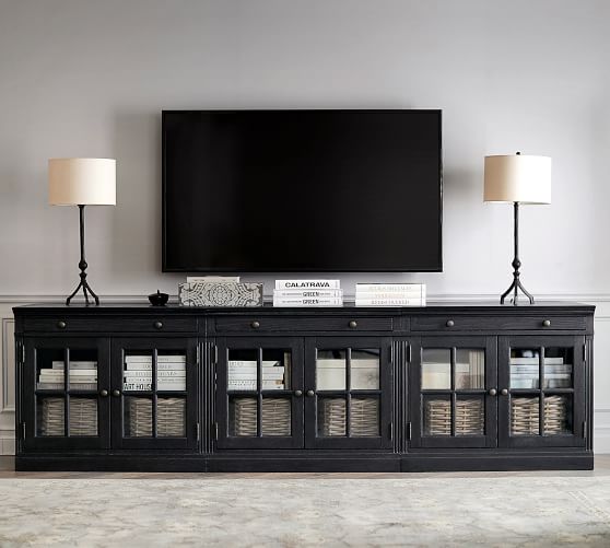 Pottery Barn LIVINGSTON 105" TV STAND, DUSTY CHARCOAL pottery barn fall sale