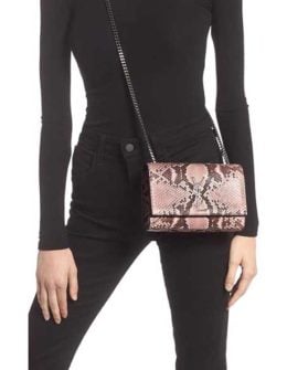 SAINT LAURENT Small Kate Genuine Python Shoulder Bag Blush Pink Noir snake print handbags