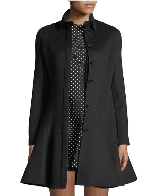 Valentino Long-Sleeve Button-Front Flare Wool-Cashmere Coat